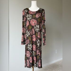 Gudrun Sjoden Effortless Floral Soft Silky Midi Modal Long Sleeve Dress - S